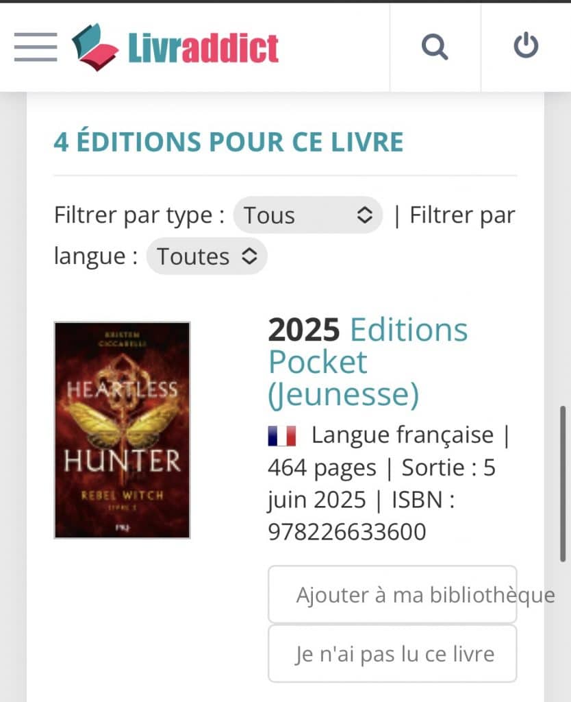 Date de sortie tome 2 Heartless Hunter
