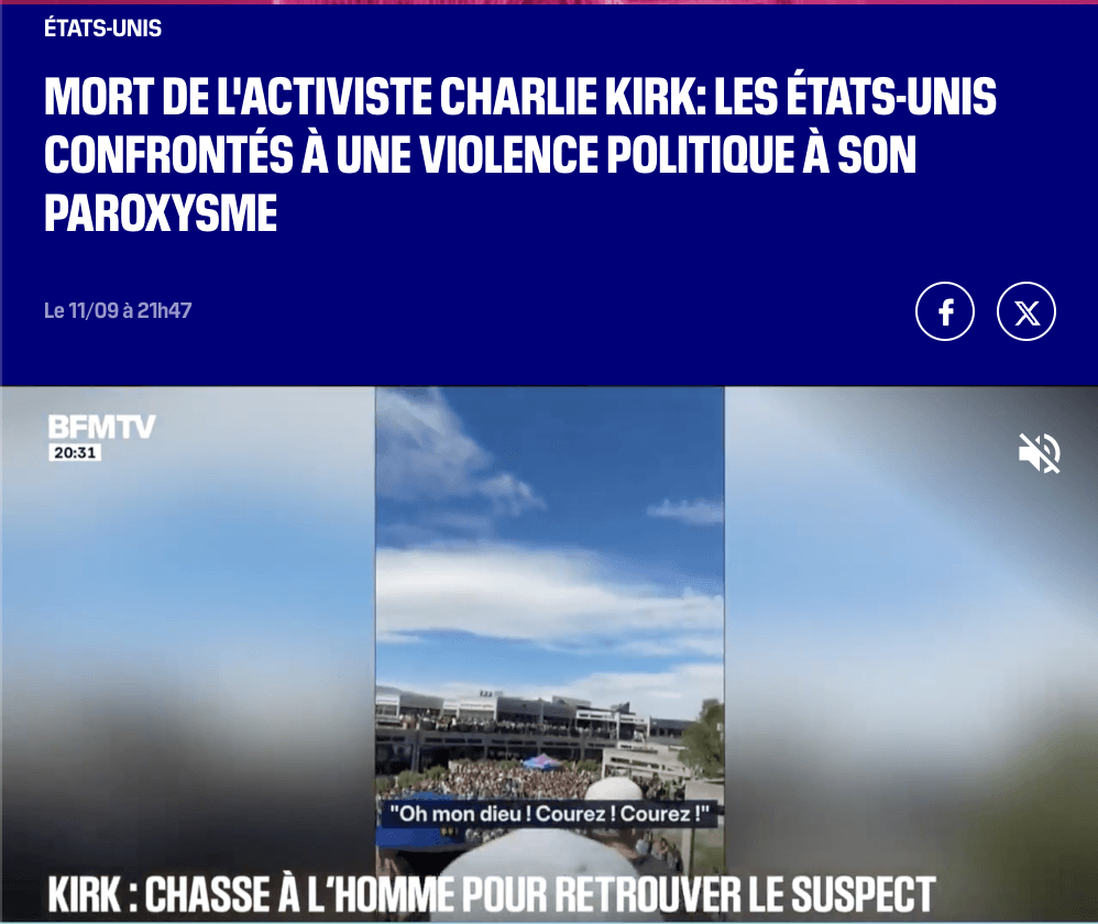 Annonce de la mort de Charlie Kirk dans les médias